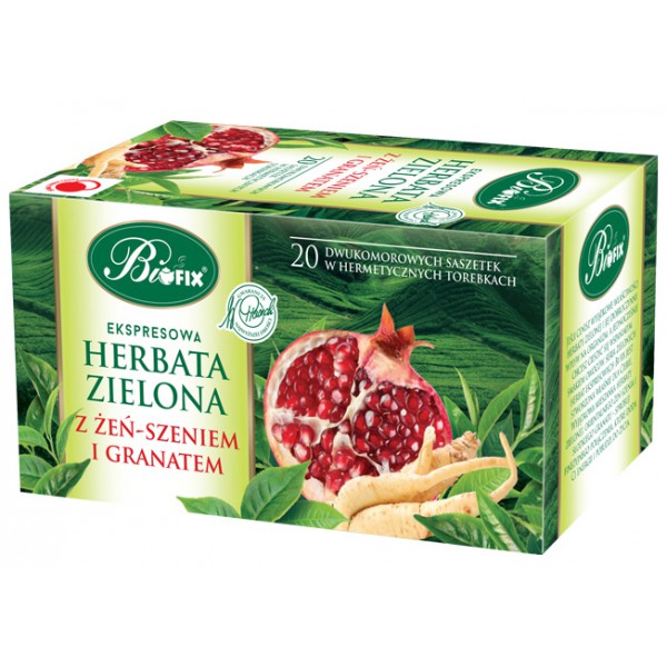 Bi FIX Premium ZIELONA Z ŻEŃ-SZENIEM I GRANATEM Herbata ekspresowa 20 x 2 g