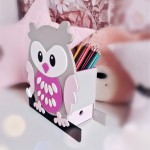 Makuto Art Organizer na biurko drewniany Sowa Różowa XL