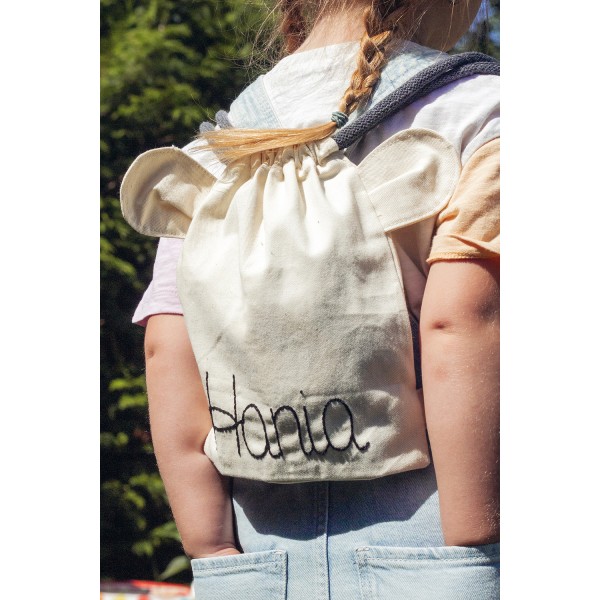 RASPBERI Bawełniany mini plecak miś z imieniem Hania