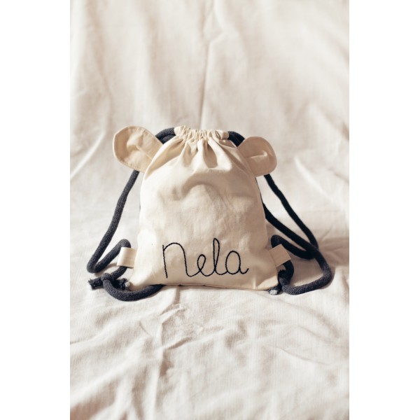 RASPBERI Bawełniany mini plecak miś z imieniem Nela